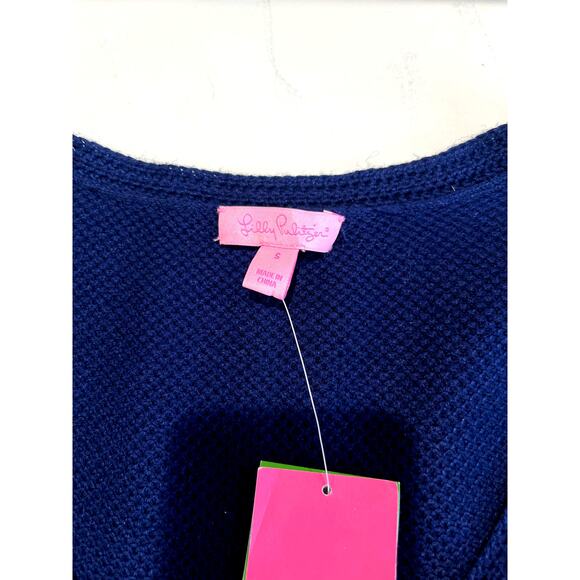 Lilly Pulitzer Wool Blend Navy Scoop Neck Crochet Sweater Women's Size S - Picture 5 of 6